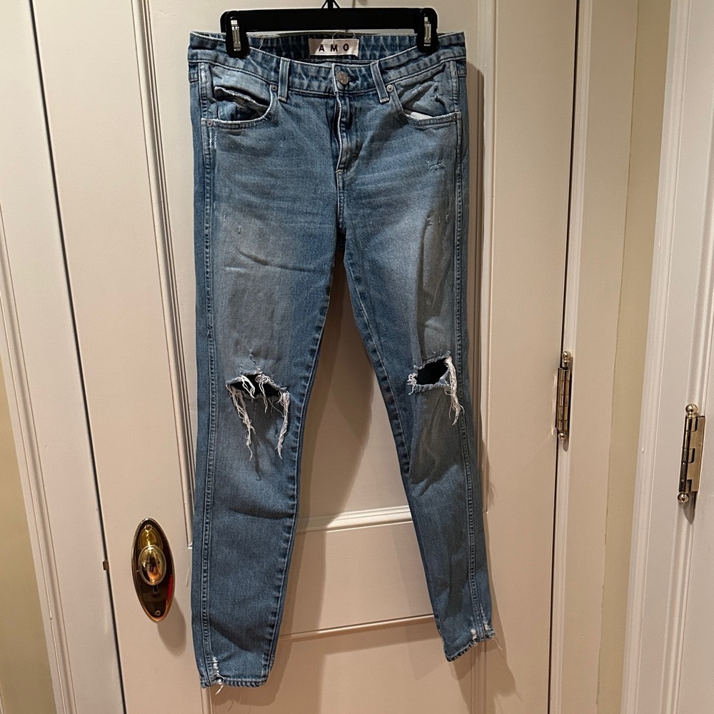 AMO Stix Women's Light Blue Jeans in Soulmate Destroy SZ 29